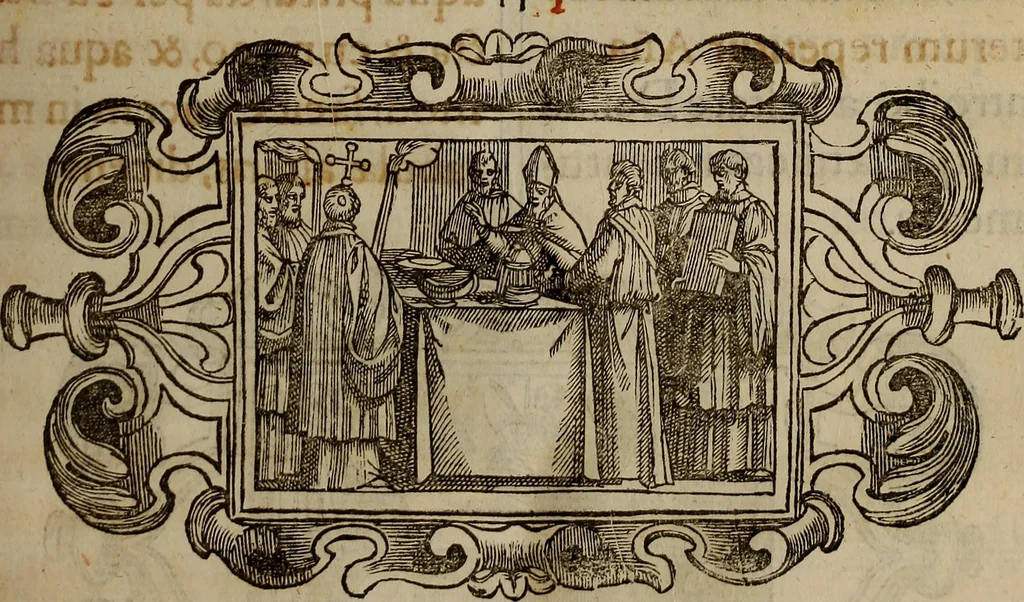 An illustration from Pontificale romanvm Clementis VIII primum : posteà uerò Vrbani VIII ; auctoritate recognitum ; cum figuris, 1683, leaf 388