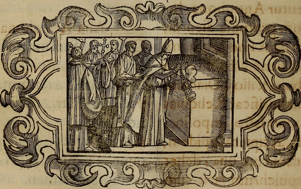 An illustration from Pontificale romanvm Clementis VIII primum : posteà uerò Vrbani VIII ; auctoritate recognitum ; cum figuris, 1683, leaf 395