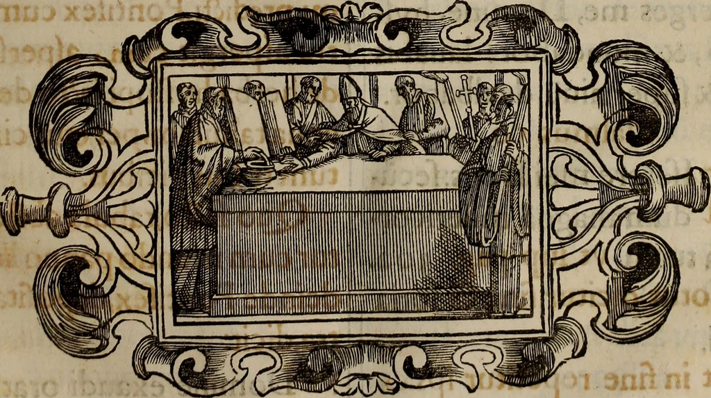 An illustration from Pontificale romanvm Clementis VIII primum : posteà uerò Vrbani VIII ; auctoritate recognitum ; cum figuris, 1683, leaf 424
