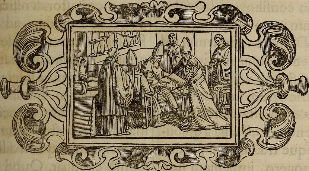 An illustration from Pontificale romanvm Clementis VIII primum : posteà uerò Vrbani VIII ; auctoritate recognitum ; cum figuris, 1683, leaf 86