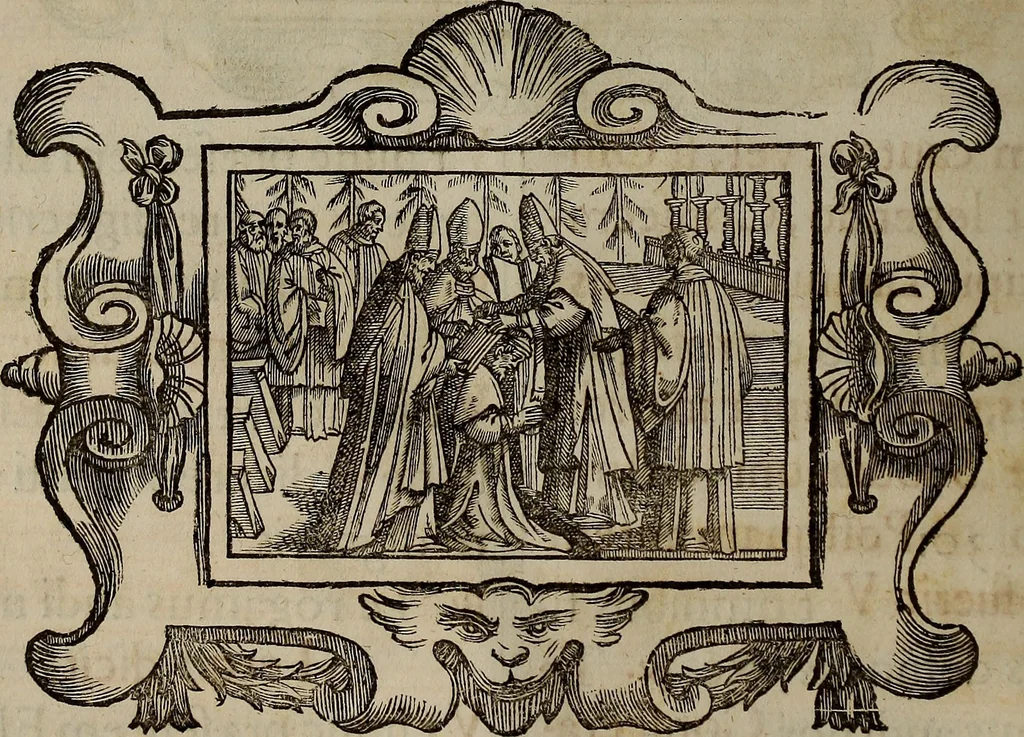 An illustration from Pontificale romanvm Clementis VIII primum : posteà uerò Vrbani VIII ; auctoritate recognitum ; cum figuris, 1683, leaf 95
