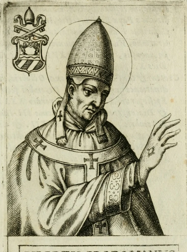 An illustration from Pontificvm Romanorvm effigies, 1580, leaf 102