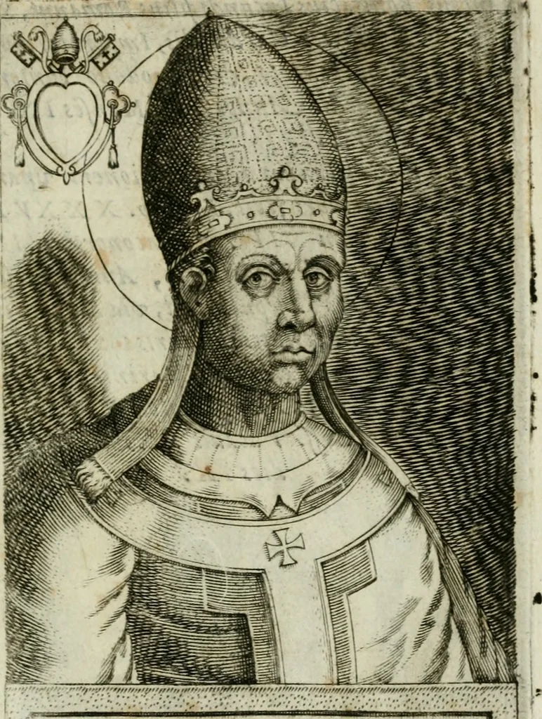 An illustration from Pontificvm Romanorvm effigies, 1580, leaf 112