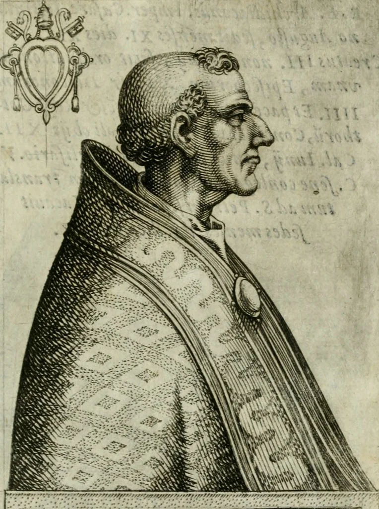 An illustration from Pontificvm Romanorvm effigies, 1580, leaf 142