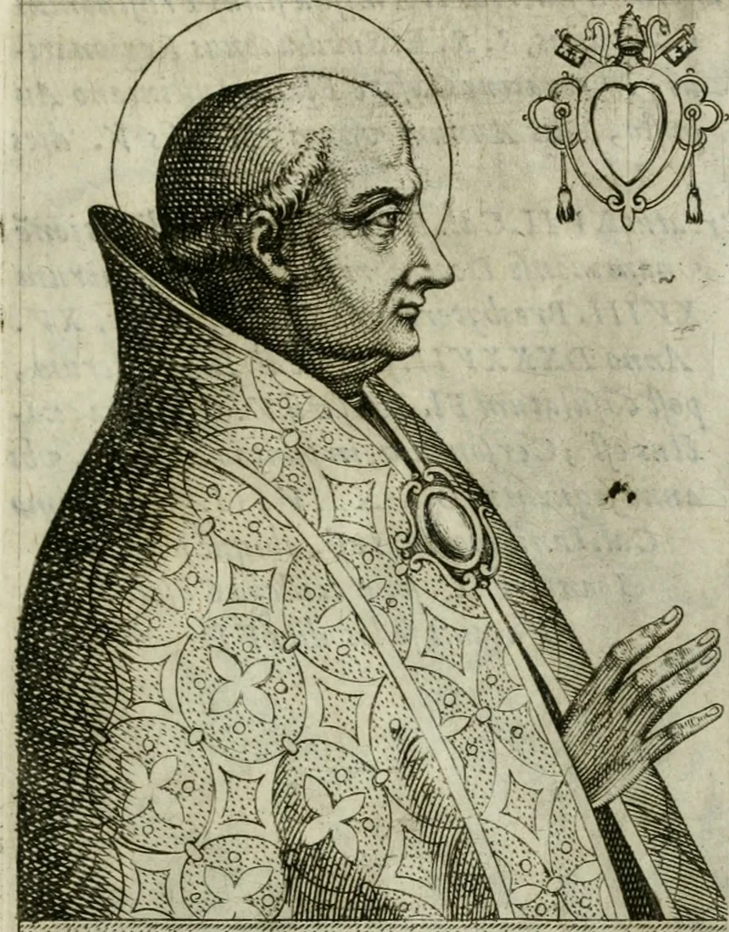 An illustration from Pontificvm Romanorvm effigies, 1580, leaf 144