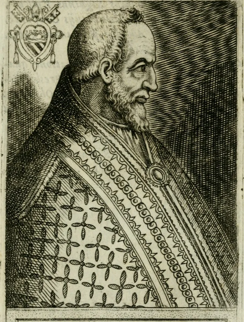An illustration from Pontificvm Romanorvm effigies, 1580, leaf 180