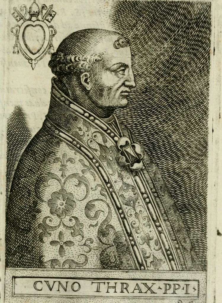 An illustration from Pontificvm Romanorvm effigies, 1580, leaf 196