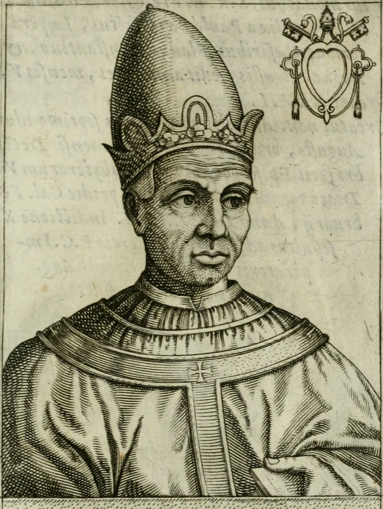 An illustration from Pontificvm Romanorvm effigies, 1580, leaf 218