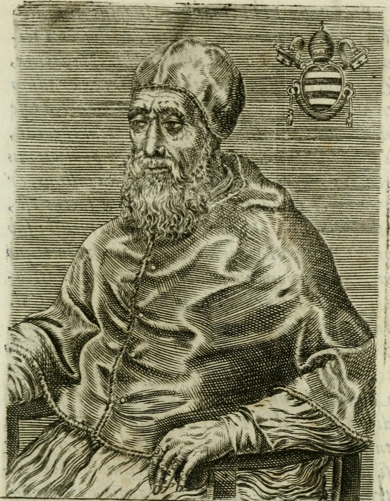 An illustration from Pontificvm Romanorvm effigies, 1580, leaf 482