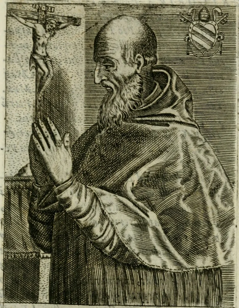 An illustration from Pontificvm Romanorvm effigies, 1580, leaf 486