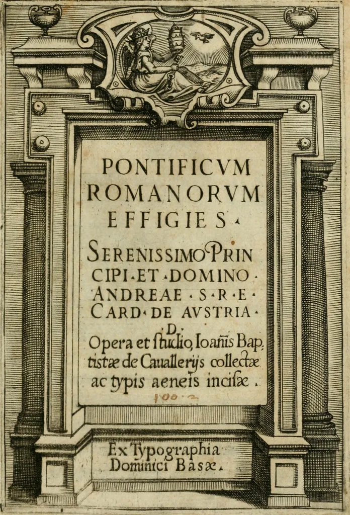 An illustration from Pontificvm Romanorvm effigies, 1580, leaf 6