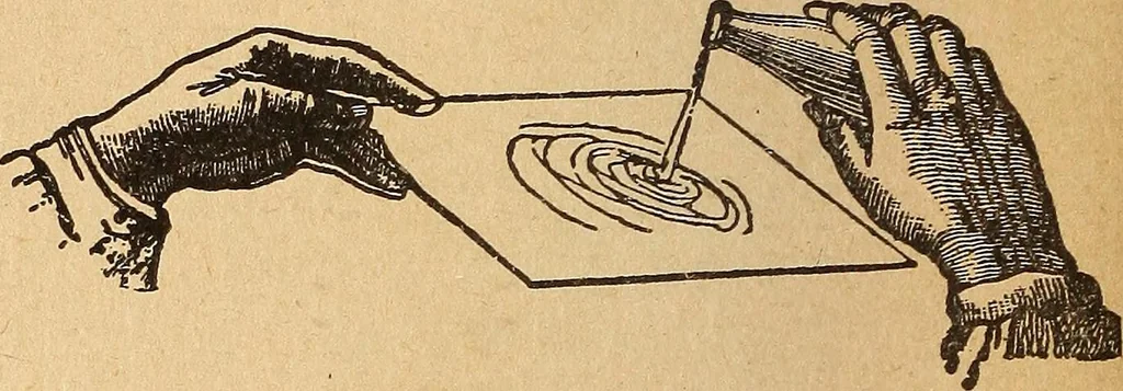 An illustration from Popular pastimes for amusement and instruction : being a standard work on games, plays, magic, and natural phenomena suitable for all occasions : containing parlor games, charming tableaux, tricks of magic, charades and conundrums, curious puzzles, phrenology and mind reading, palmistry or how to read the hand, humorous and pathetic recitations, dialogues, etc., etc. : including the delightful art of entertaining, the whole forming a charming treasury of pastimes for the home, public schools and academies, lodges, social gatherings, Sunday schools, etc., etc., 1901, leaf 207