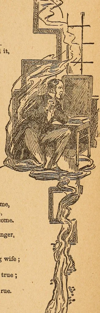 An illustration from Popular pastimes for amusement and instruction : being a standard work on games, plays, magic, and natural phenomena suitable for all occasions : containing parlor games, charming tableaux, tricks of magic, charades and conundrums, curious puzzles, phrenology and mind reading, palmistry or how to read the hand, humorous and pathetic recitations, dialogues, etc., etc. : including the delightful art of entertaining, the whole forming a charming treasury of pastimes for the home, public schools and academies, lodges, social gatherings, Sunday schools, etc., etc., 1901, leaf 278