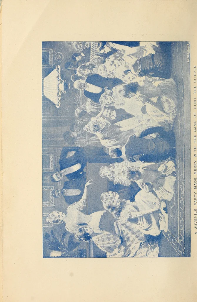 An illustration from Popular pastimes for amusement and instruction : being a standard work on games, plays, magic, and natural phenomena suitable for all occasions : containing parlor games, charming tableaux, tricks of magic, charades and conundrums, curious puzzles, phrenology and mind reading, palmistry or how to read the hand, humorous and pathetic recitations, dialogues, etc., etc. : including the delightful art of entertaining, the whole forming a charming treasury of pastimes for the home, public schools and academies, lodges, social gatherings, Sunday schools, etc., etc., 1901, leaf 5