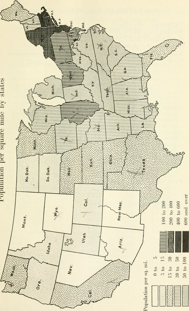 An illustration from Population and its distribution, 1921, leaf 18