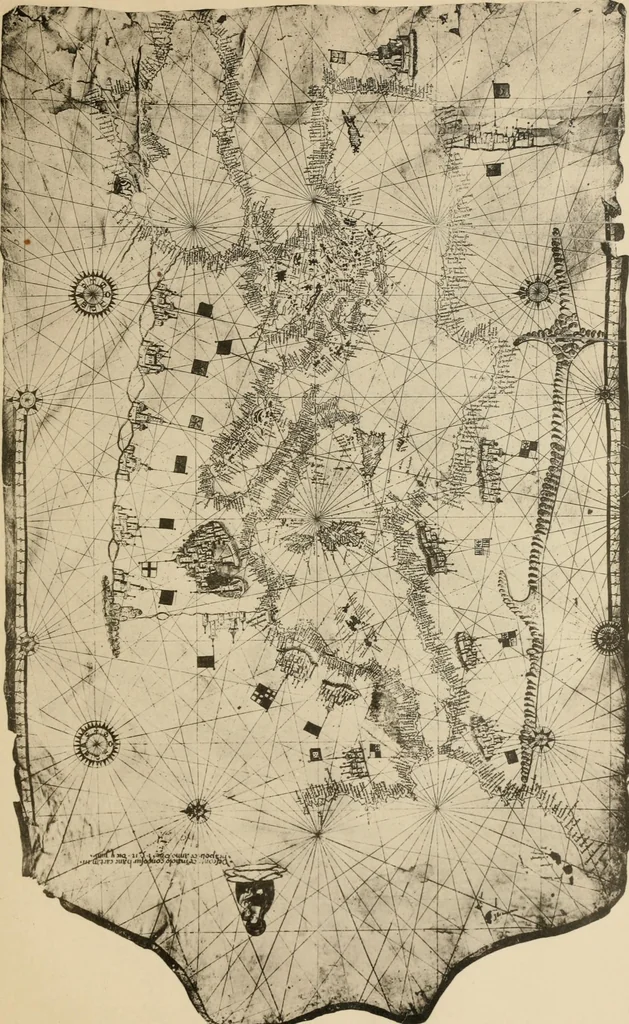 An illustration from Portolan charts; their origin and characteristics, with a descriptive list of those belonging to the Hispanic society of America, 1911, leaf 30