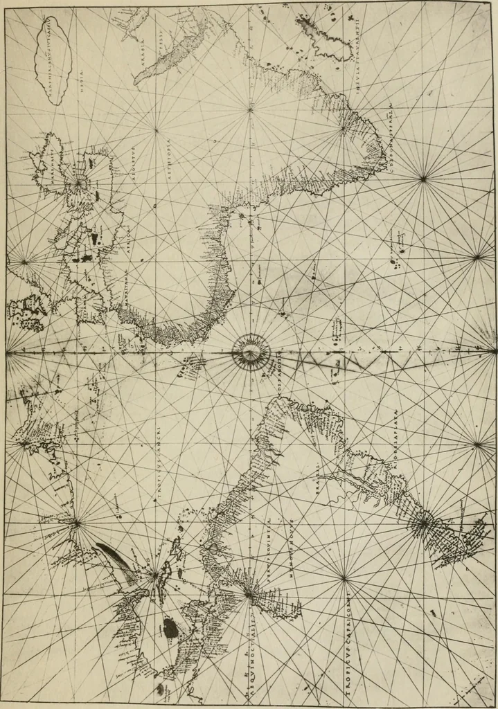 An illustration from Portolan charts; their origin and characteristics, with a descriptive list of those belonging to the Hispanic society of America, 1911, leaf 44