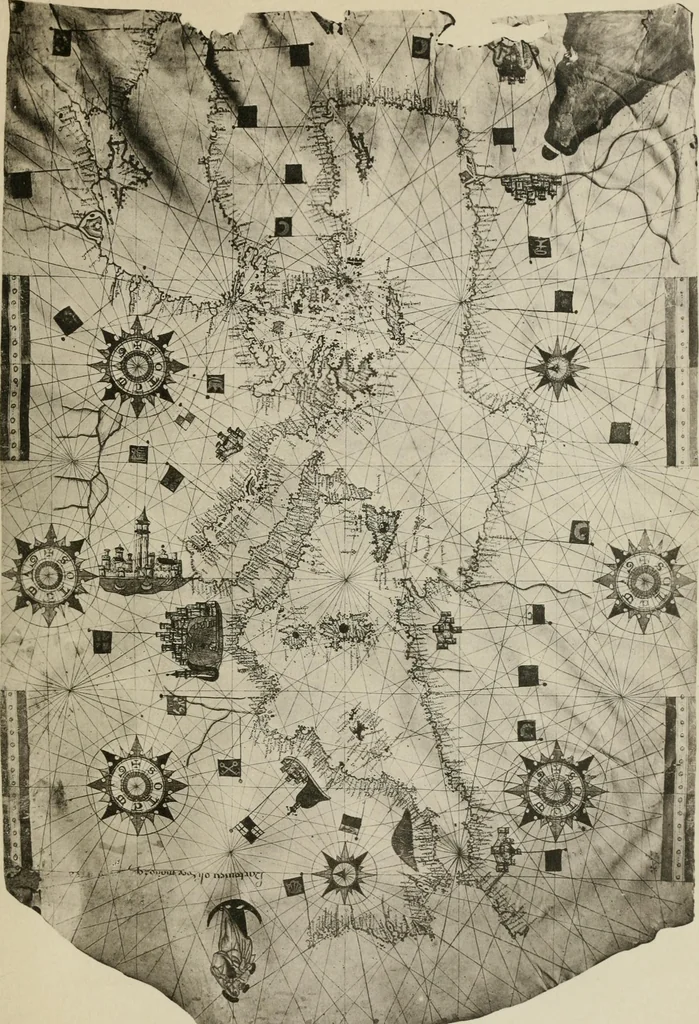 An illustration from Portolan charts; their origin and characteristics, with a descriptive list of those belonging to the Hispanic society of America, 1911, leaf 66