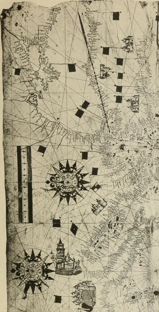 An illustration from Portolan charts; their origin and characteristics, with a descriptive list of those belonging to the Hispanic society of America, 1911, leaf 84