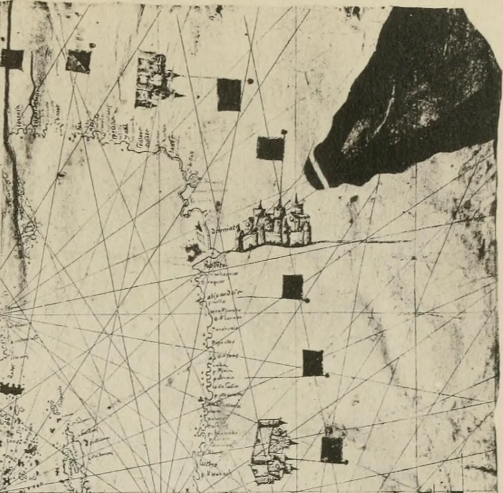 An illustration from Portolan charts; their origin and characteristics, with a descriptive list of those belonging to the Hispanic society of America, 1911, leaf 84