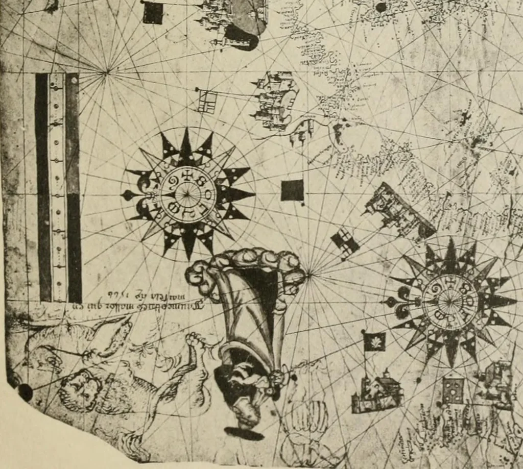 An illustration from Portolan charts; their origin and characteristics, with a descriptive list of those belonging to the Hispanic society of America, 1911, leaf 84