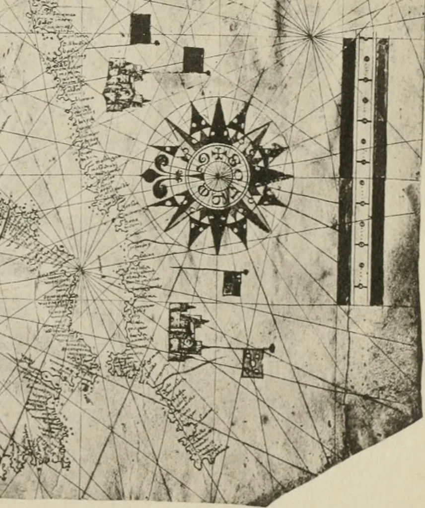An illustration from Portolan charts; their origin and characteristics, with a descriptive list of those belonging to the Hispanic society of America, 1911, leaf 84