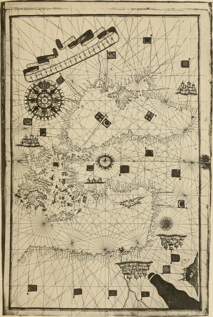An illustration from Portolan charts; their origin and characteristics, with a descriptive list of those belonging to the Hispanic society of America, 1911, leaf 90