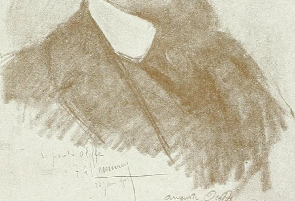An illustration from Portraits d'artistes : peintres: Berthe Art, François Bulens, André Collin ... [et al.] : sculpteurs: Guillaume Charlier, Isidore de Rudder, Julien Dillens ... [et al.], 1905, leaf 132