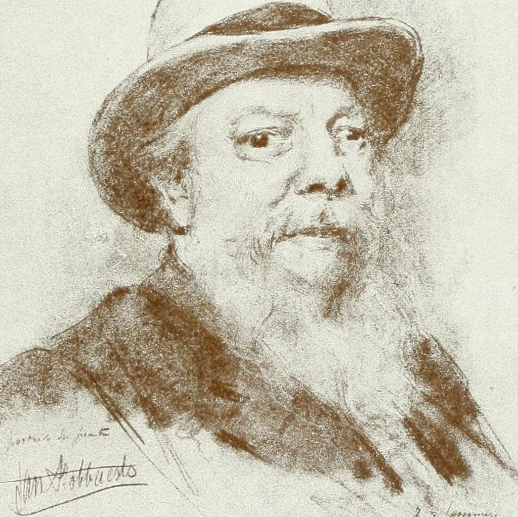 An illustration from Portraits d'artistes : peintres: Berthe Art, François Bulens, André Collin ... [et al.] : sculpteurs: Guillaume Charlier, Isidore de Rudder, Julien Dillens ... [et al.], 1905, leaf 174