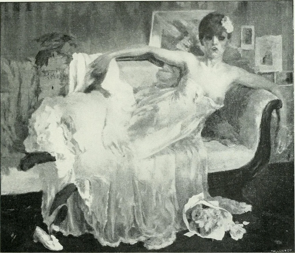 An illustration from Portraits d'artistes : peintres: Berthe Art, François Bulens, André Collin ... [et al.] : sculpteurs: Guillaume Charlier, Isidore de Rudder, Julien Dillens ... [et al.], 1905, leaf 186