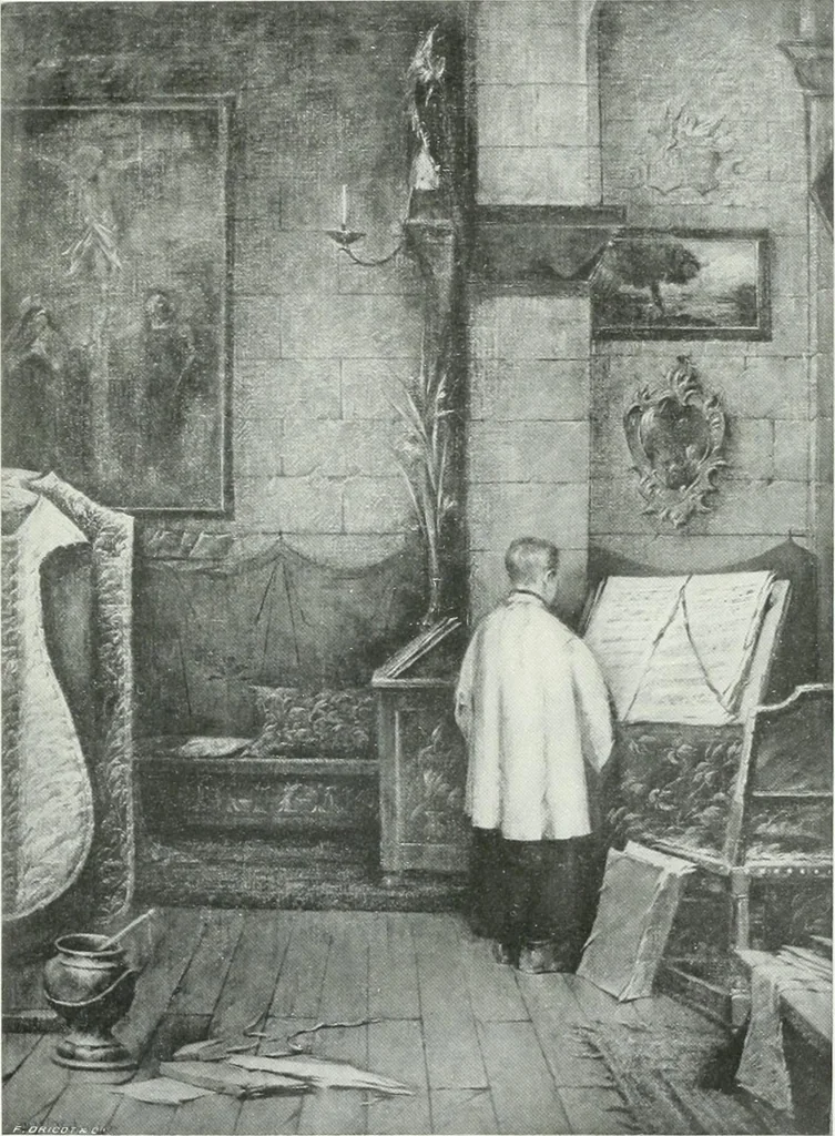 An illustration from Portraits d'artistes : peintres: Berthe Art, François Bulens, André Collin ... [et al.] : sculpteurs: Guillaume Charlier, Isidore de Rudder, Julien Dillens ... [et al.], 1905, leaf 198