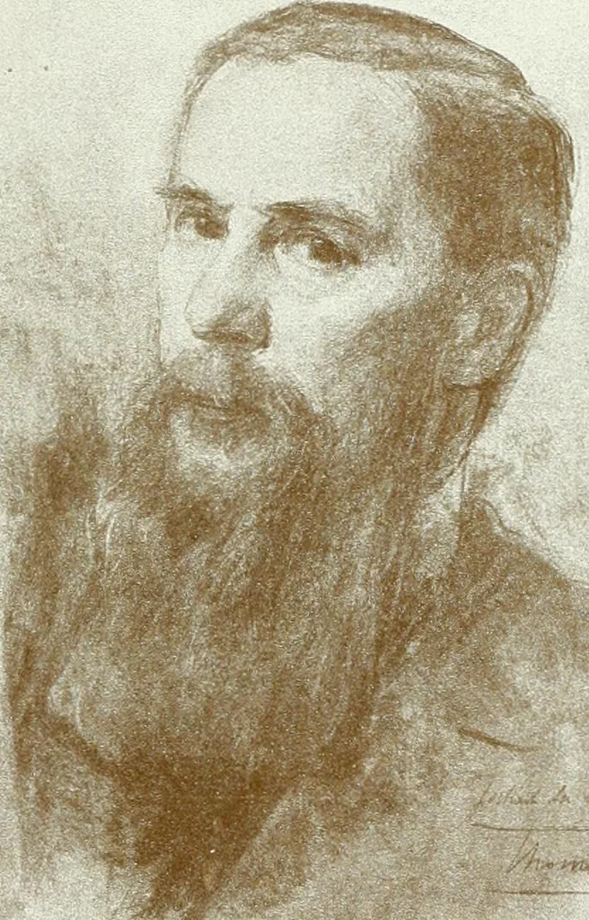 An illustration from Portraits d'artistes : peintres: Berthe Art, François Bulens, André Collin ... [et al.] : sculpteurs: Guillaume Charlier, Isidore de Rudder, Julien Dillens ... [et al.], 1905, leaf 204