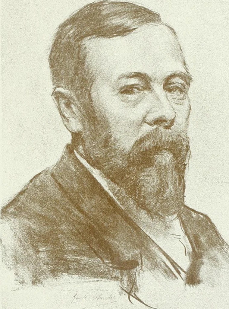 An illustration from Portraits d'artistes : peintres: Berthe Art, François Bulens, André Collin ... [et al.] : sculpteurs: Guillaume Charlier, Isidore de Rudder, Julien Dillens ... [et al.], 1905, leaf 40