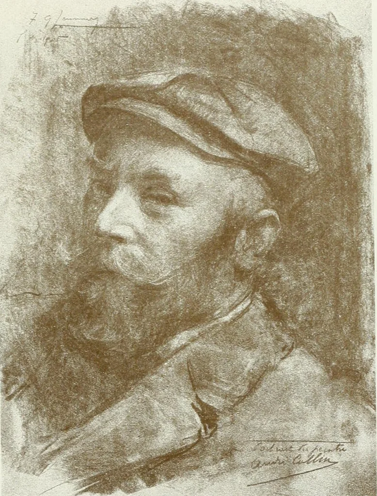 An illustration from Portraits d'artistes : peintres: Berthe Art, François Bulens, André Collin ... [et al.] : sculpteurs: Guillaume Charlier, Isidore de Rudder, Julien Dillens ... [et al.], 1905, leaf 48
