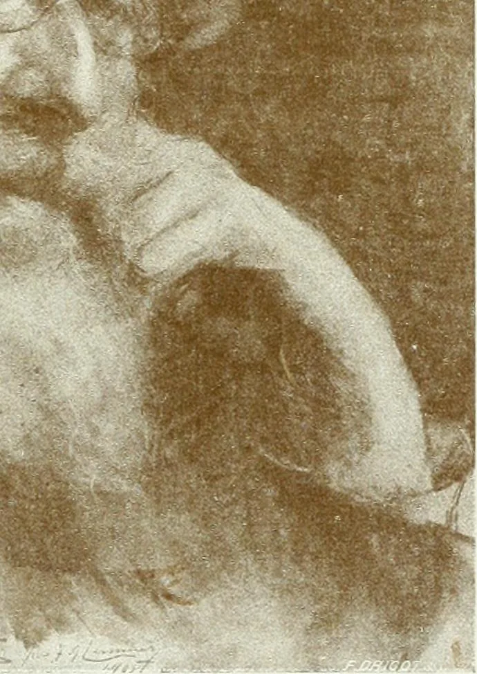 An illustration from Portraits d'artistes : peintres: Berthe Art, François Bulens, André Collin ... [et al.] : sculpteurs: Guillaume Charlier, Isidore de Rudder, Julien Dillens ... [et al.], 1905, leaf 58