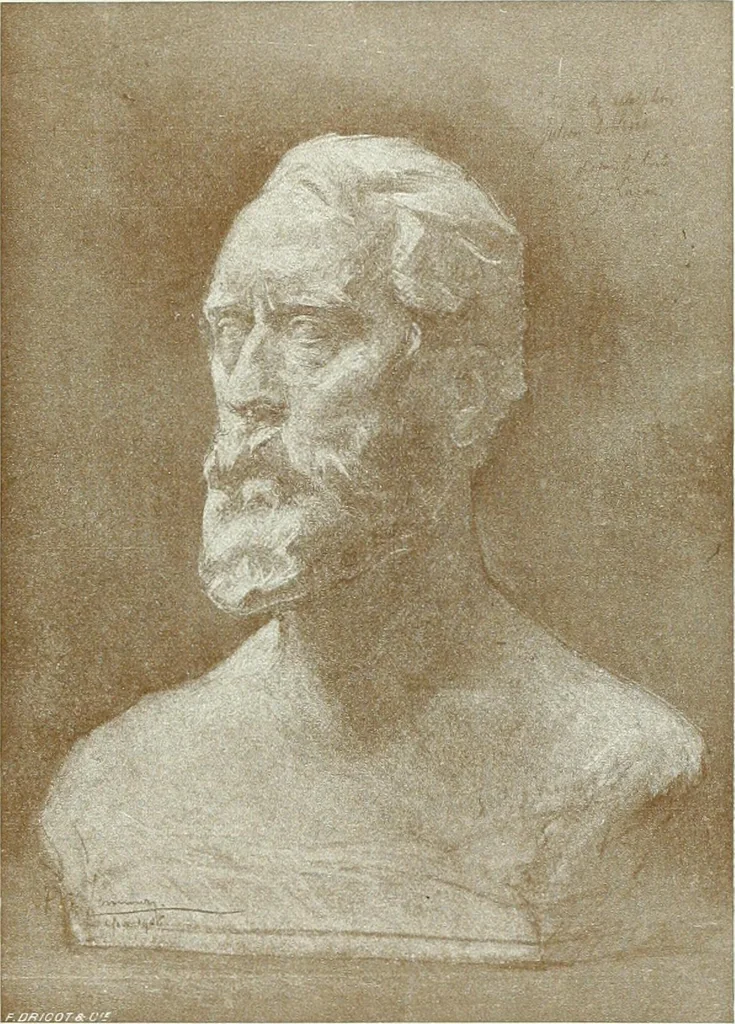 An illustration from Portraits d'artistes : peintres: Berthe Art, François Bulens, André Collin ... [et al.] : sculpteurs: Guillaume Charlier, Isidore de Rudder, Julien Dillens ... [et al.], 1905, leaf 76