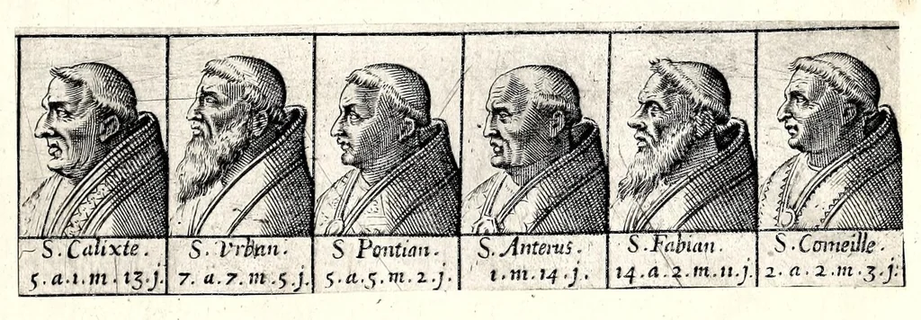 An illustration from Portraitz des Papes depuis S. Pierre Apostre iusques a present, tirez des antiques, auec le temps que chacun d'eulx a tenu le siege, 1605, leaf 11