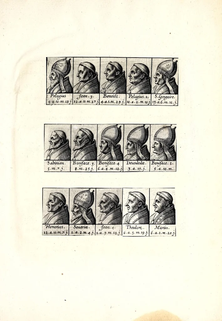 An illustration from Portraitz des Papes depuis S. Pierre Apostre iusques a present, tirez des antiques, auec le temps que chacun d'eulx a tenu le siege, 1605, leaf 19