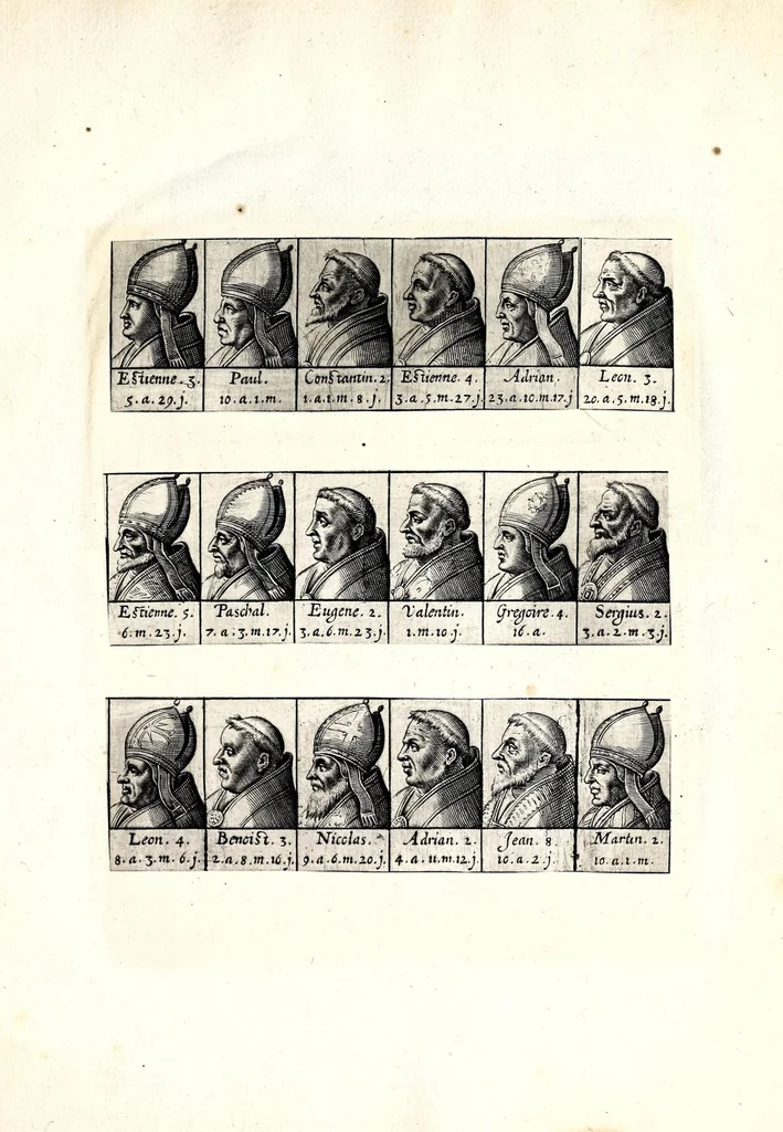 An illustration from Portraitz des Papes depuis S. Pierre Apostre iusques a present, tirez des antiques, auec le temps que chacun d'eulx a tenu le siege, 1605, leaf 23