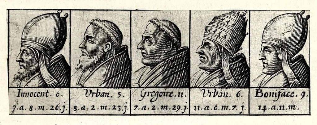 An illustration from Portraitz des Papes depuis S. Pierre Apostre iusques a present, tirez des antiques, auec le temps que chacun d'eulx a tenu le siege, 1605, leaf 35