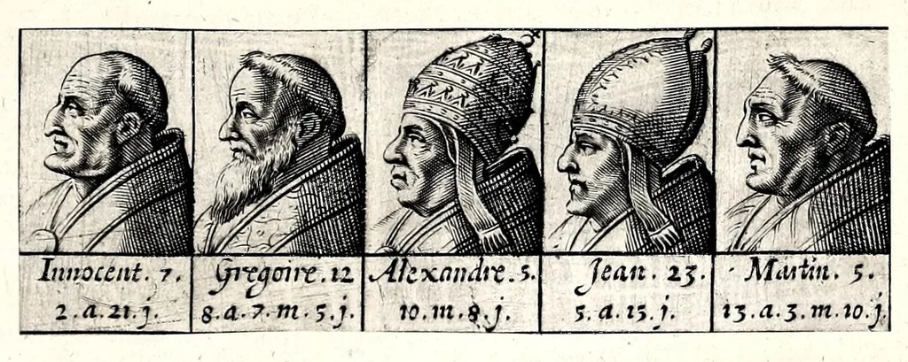 An illustration from Portraitz des Papes depuis S. Pierre Apostre iusques a present, tirez des antiques, auec le temps que chacun d'eulx a tenu le siege, 1605, leaf 35