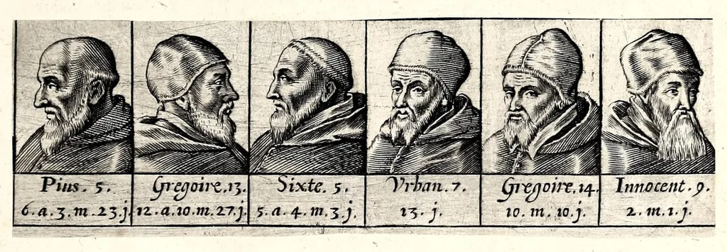 An illustration from Portraitz des Papes depuis S. Pierre Apostre iusques a present, tirez des antiques, auec le temps que chacun d'eulx a tenu le siege, 1605, leaf 39