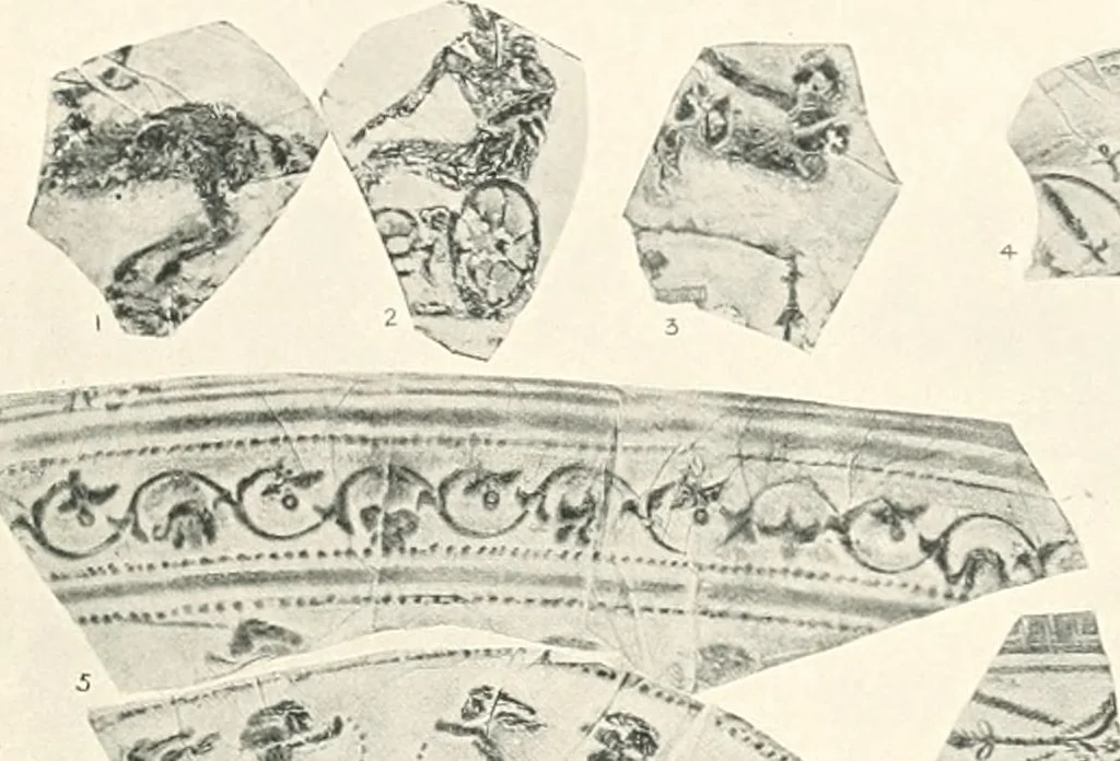 An illustration from The pottery found at Silchester : a descriptive account of the pottery recovered during the excavations on the site of the Romano-British city of Calleva Atrebatum at Silchester, Hants., and deposited in the Reading Museum, 1916, leaf 346