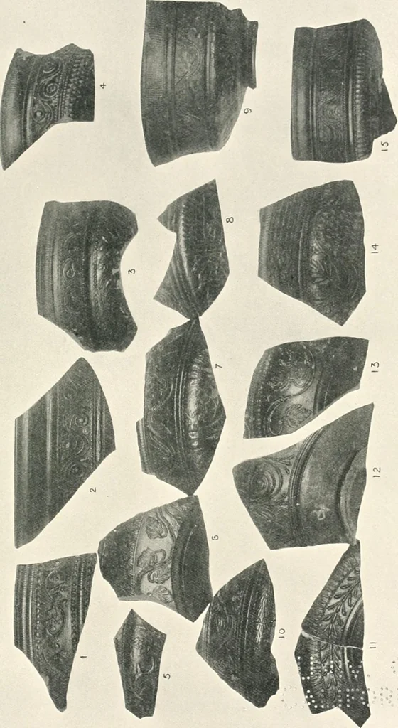 An illustration from The pottery found at Silchester : a descriptive account of the pottery recovered during the excavations on the site of the Romano-British city of Calleva Atrebatum at Silchester, Hants., and deposited in the Reading Museum, 1916, leaf 362