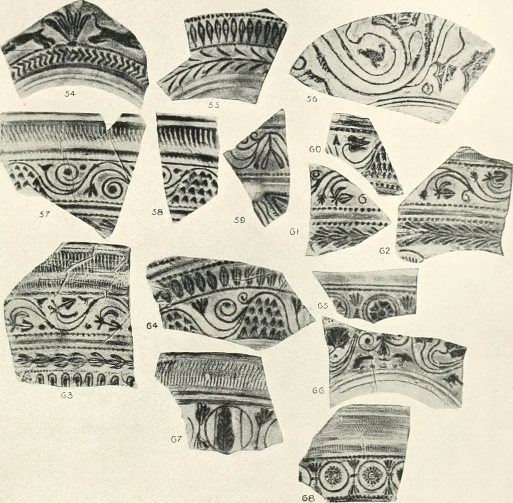 An illustration from The pottery found at Silchester : a descriptive account of the pottery recovered during the excavations on the site of the Romano-British city of Calleva Atrebatum at Silchester, Hants., and deposited in the Reading Museum, 1916, leaf 368