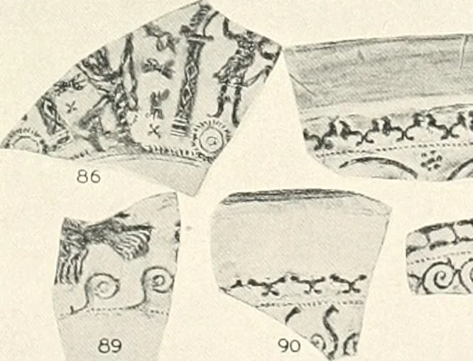 An illustration from The pottery found at Silchester : a descriptive account of the pottery recovered during the excavations on the site of the Romano-British city of Calleva Atrebatum at Silchester, Hants., and deposited in the Reading Museum, 1916, leaf 396