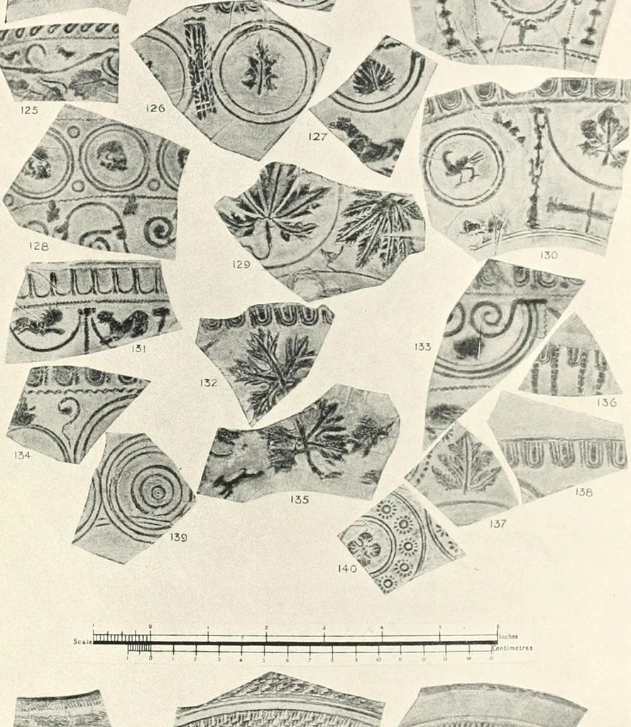 An illustration from The pottery found at Silchester : a descriptive account of the pottery recovered during the excavations on the site of the Romano-British city of Calleva Atrebatum at Silchester, Hants., and deposited in the Reading Museum, 1916, leaf 400