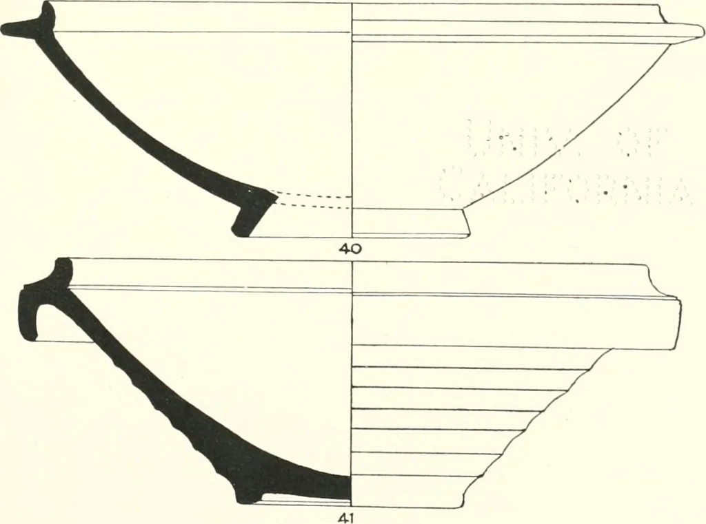An illustration from The pottery found at Silchester : a descriptive account of the pottery recovered during the excavations on the site of the Romano-British city of Calleva Atrebatum at Silchester, Hants., and deposited in the Reading Museum, 1916, leaf 408