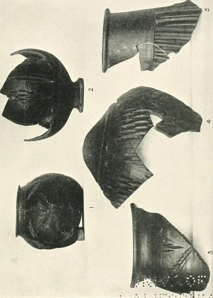 An illustration from The pottery found at Silchester : a descriptive account of the pottery recovered during the excavations on the site of the Romano-British city of Calleva Atrebatum at Silchester, Hants., and deposited in the Reading Museum, 1916, leaf 416