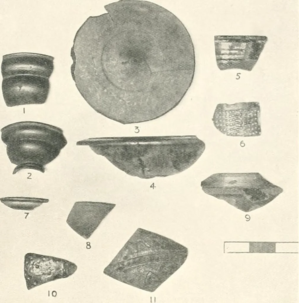 An illustration from The pottery found at Silchester : a descriptive account of the pottery recovered during the excavations on the site of the Romano-British city of Calleva Atrebatum at Silchester, Hants., and deposited in the Reading Museum, 1916, leaf 420